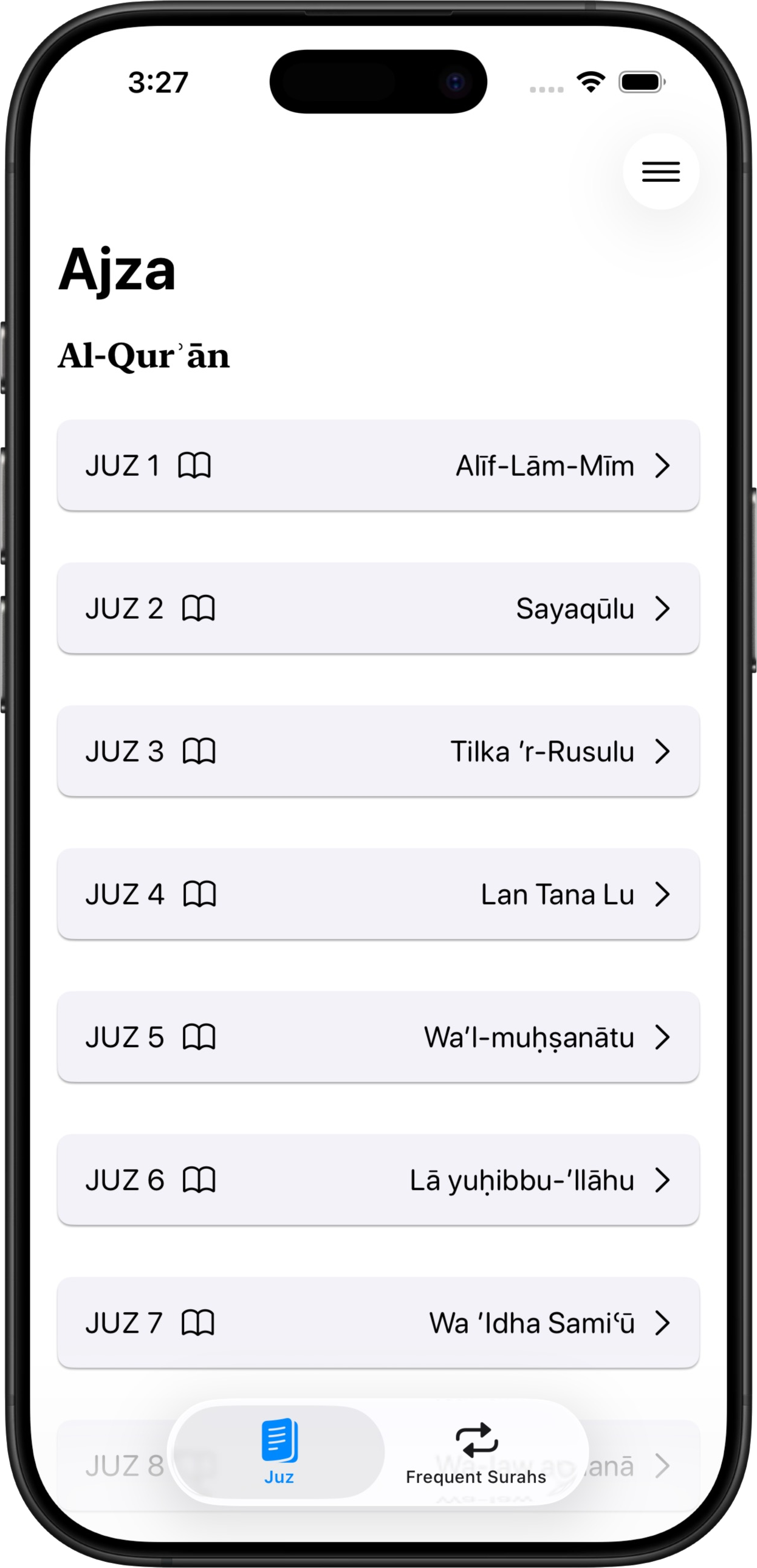 Quran & Dua: Ajza app screenshot in iPhone 17